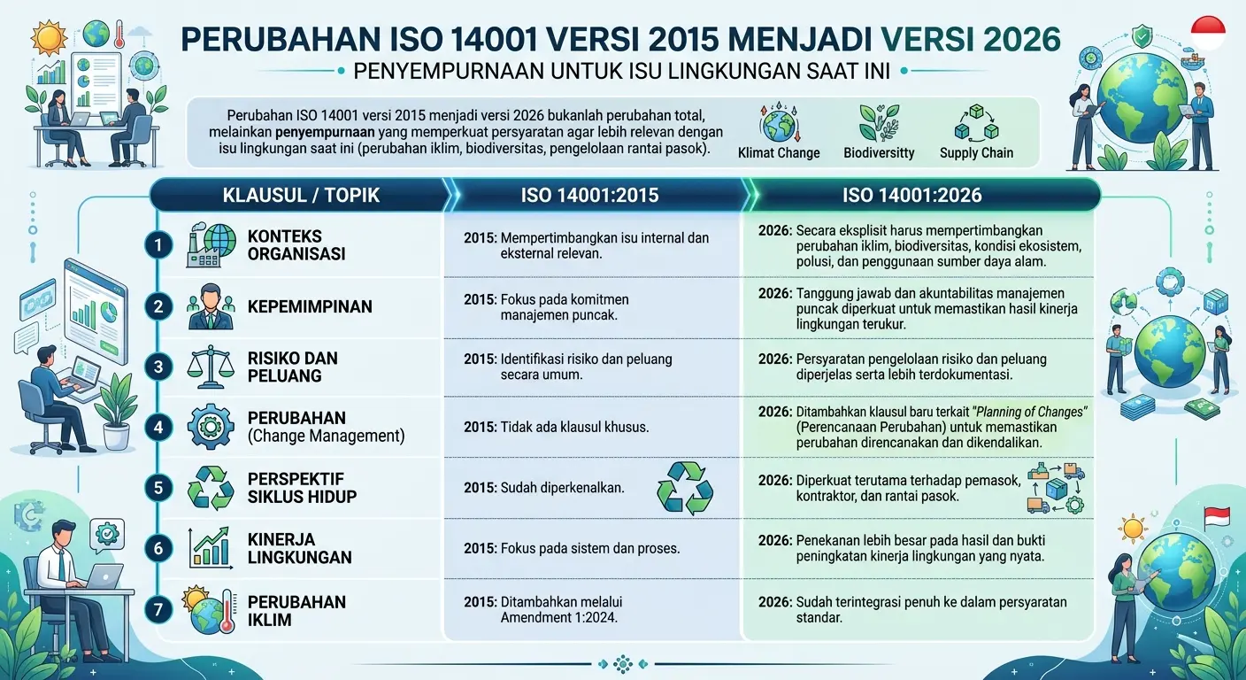 Perubahan ISO 14001 versi 2015 menjadi versi 2026